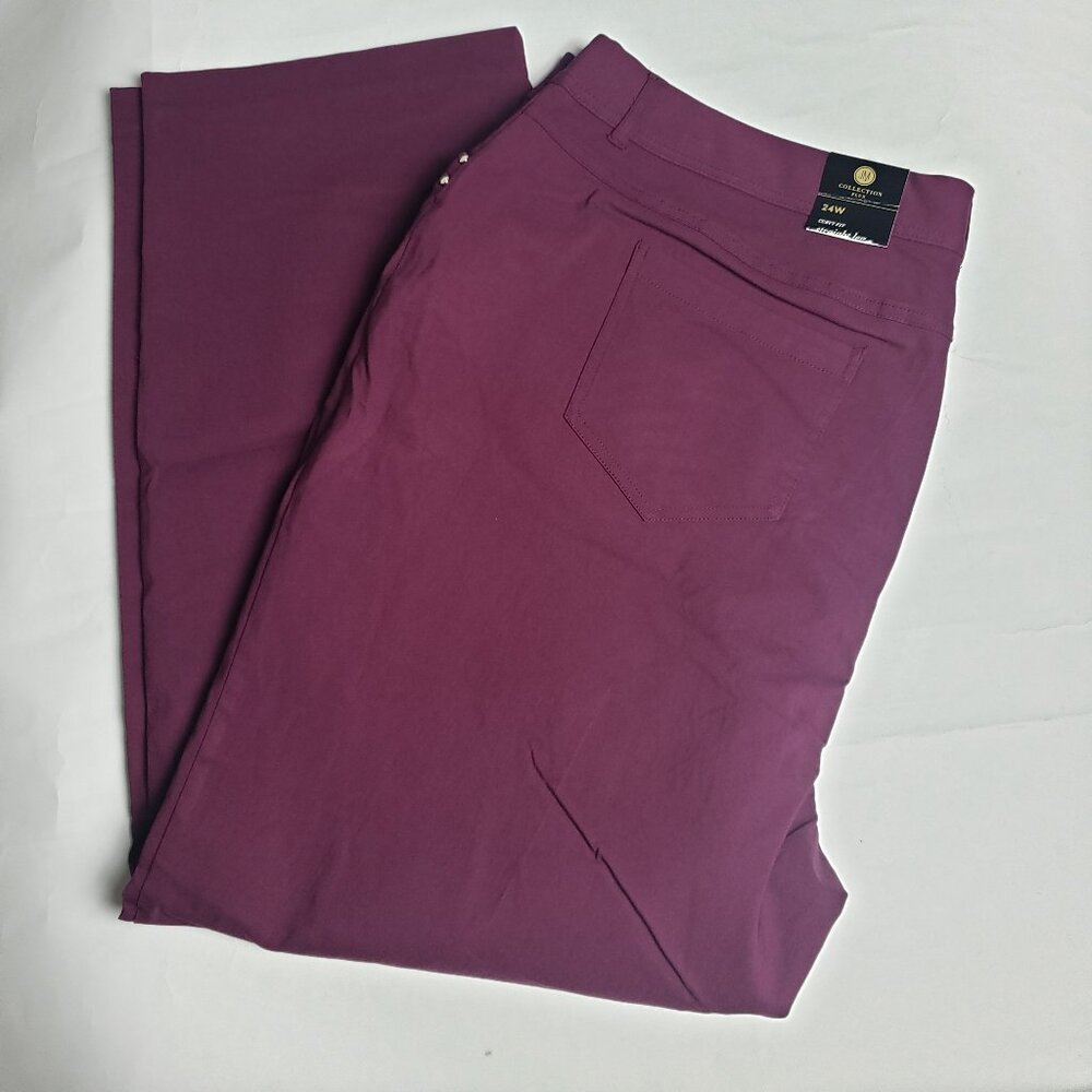 NWT JM Collection Plus 24W Curvy Fit Straight Leg Pants- Berried Treasure